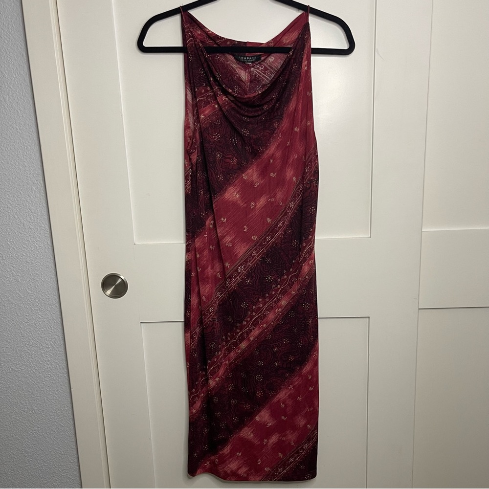 Vintage Rampage Red and Black Y2K Whimsigoth Cowl Neck Stretch Midi Dress Large